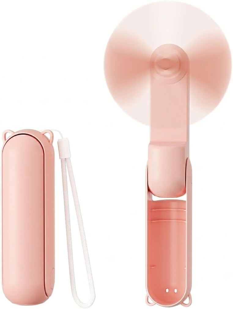 Portable Fan, Mini Handheld Fan with Power Bank, Cute USB Rechargeable Pocket Fan, Foldable Small Cooling Fan with LED Light, Personal Travel Fan,Summer,Beach Essentials,Summer Gift for Women