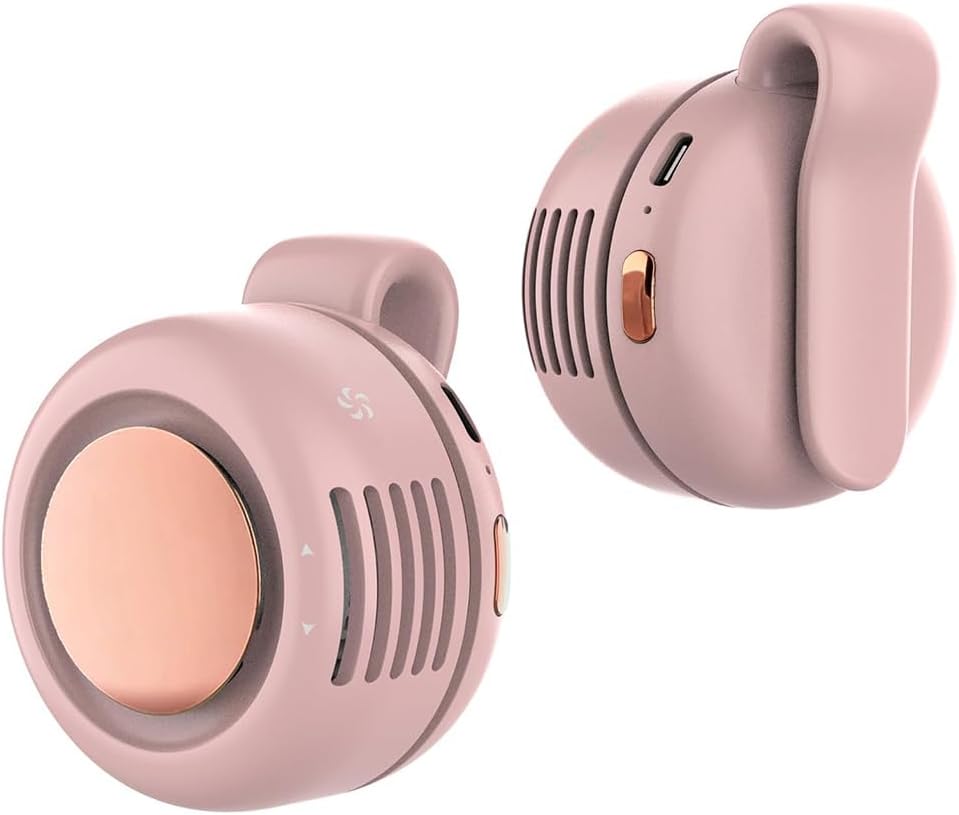 Portable Silent Clip On Bladeless Fan, Rechargeable Wearable Fan - Hands-Free Waist & Neck Cooling, 3 Speeds, 6H Runtime, USB-C Fast Charge (Pink)