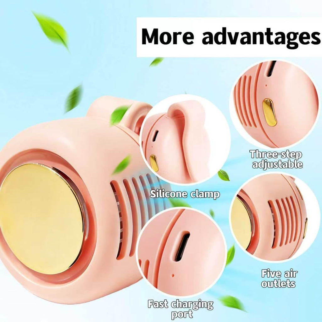 Portable Silent Clip-On Bladeless Personal Fan, Wearable Waist & Neck Fan, 360° Rotation, 3 Speeds, USB-C Rechargeable, Compact & Lightweight, Hands-Free Cooling for Travel, Office & Outdoor (Pink)
