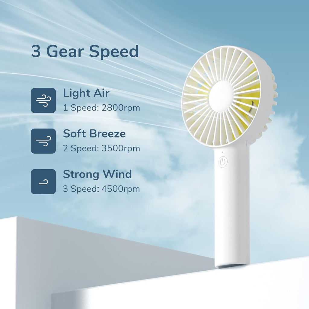 Handheld Mini Fan, Portable and Small with 3 Speeds, USB Rechargeable Battery Operate for Outdoor, Indoor, Makeup, Commute, Office, Travel, Concerts, Gifts for Women Men- White