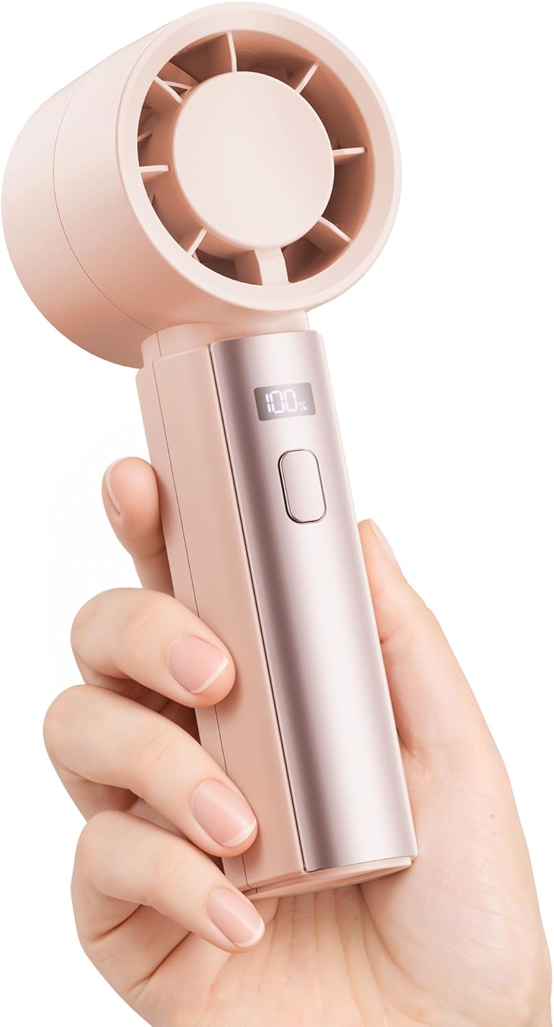 Small Handheld Personal Fan, Powerful High Speed Turbo Cooling, USB Rechargeable Mini Portable Fan for Travel, Outdoor Essentials, Summer Gifts for Women Girls, Pink