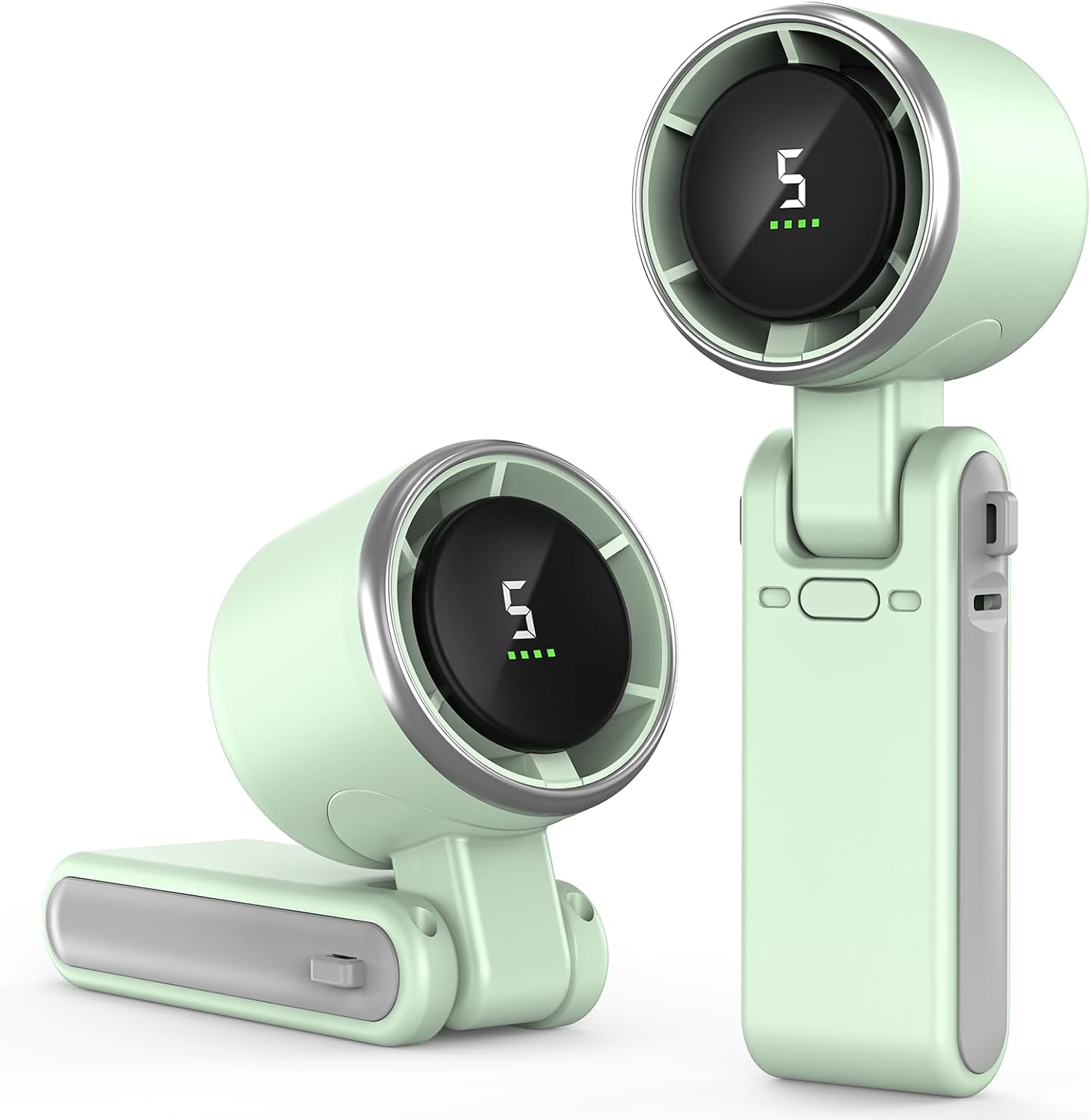 Portable Handheld Turbo Fan, 180° Foldable Mini Desk Fan with 5 Wind Speed, Portable Fan Rechargeable, LED Display, Small and Powerful, 3 IN 1 Hand Fans for Outdoor Activities, Office, Travel (Green)
