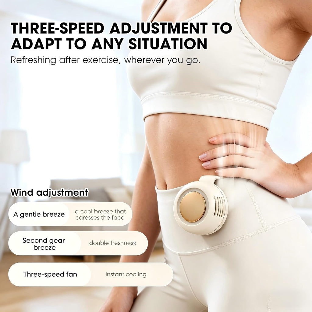 Portable Bladeless Wearable Fan, Silent USB Rechargeable Clip-On Personal Fan with 3 Speeds for Shirt or Waist, Hands-Free Cooling for Travel, Office & Outdoor Use