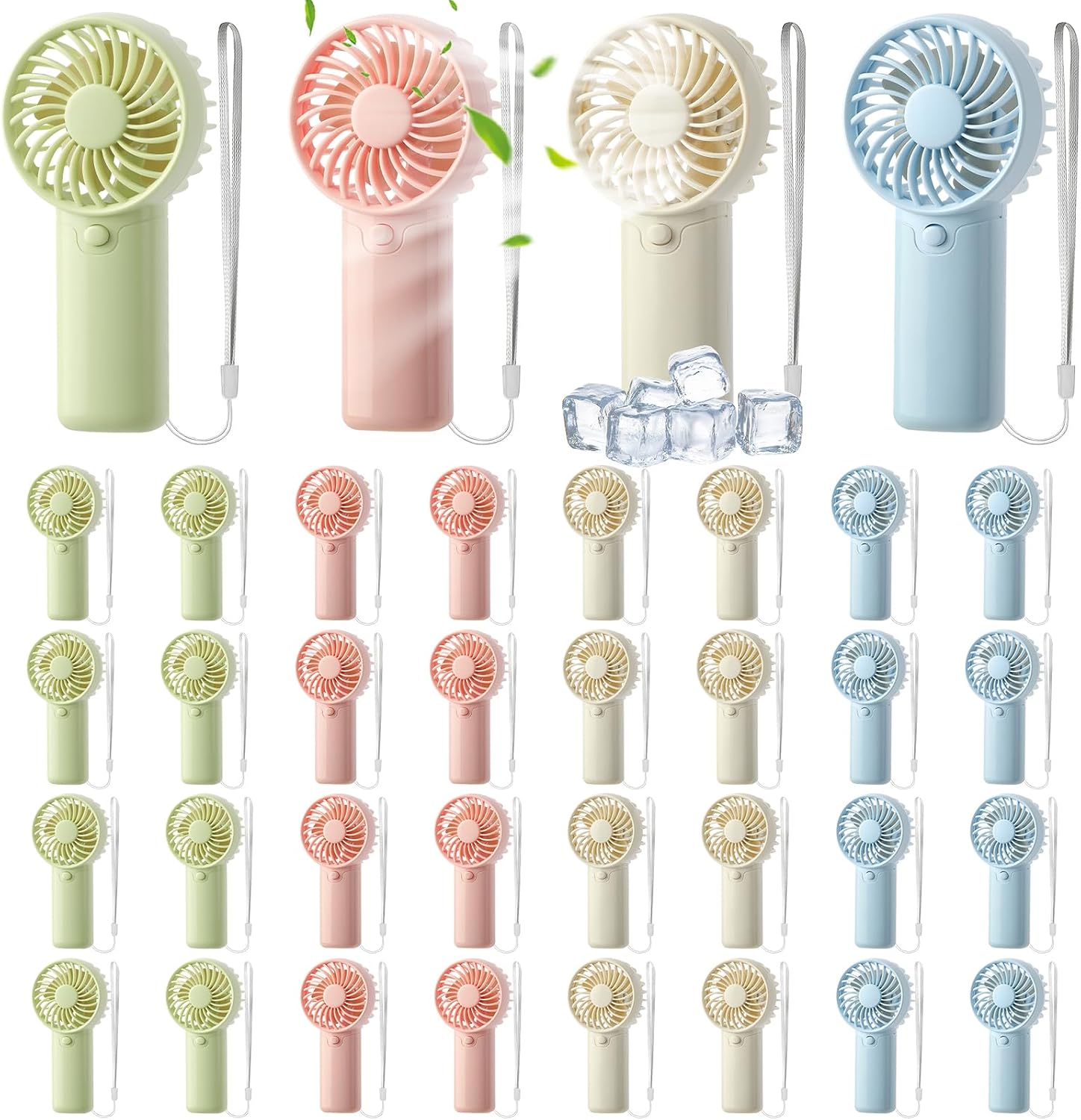 36 Pack Mini Portable Handheld Fan Bulk, Battery Operated Personal Cooling Fan for Lash Makeup, Lightweight Small Fan for Travel, Beach, Camping, Indoor Outdoor Use (Green, Pink, White, Blue)
