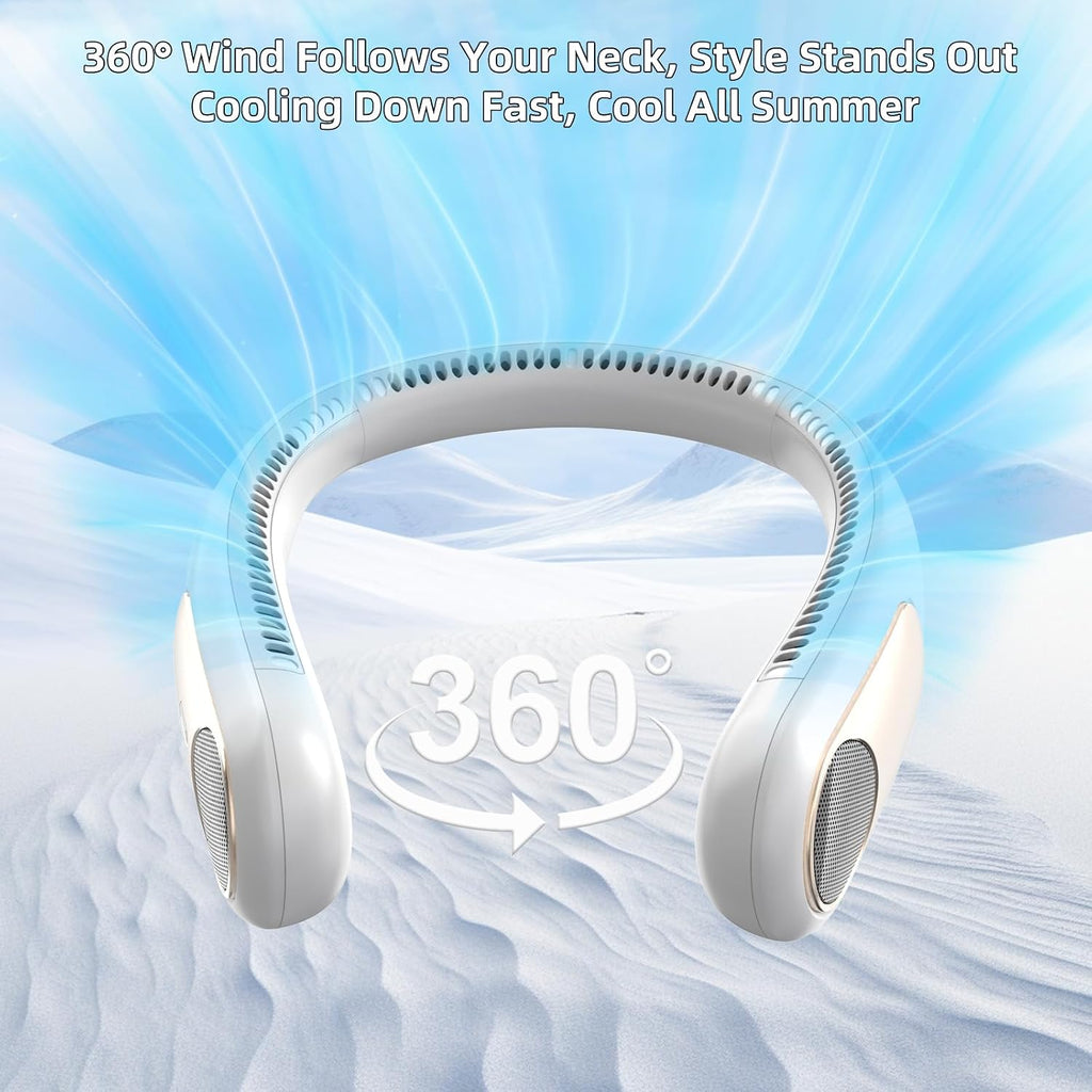Portable Neck Fan, Personal Wearable Bladeless Fan for Outdoor Indoor, LED Display, 360° Cooling, 4-Speeds, 6000mAh USB Rechargeable, Birthday Gifts for Men Women Dad Mom (White)