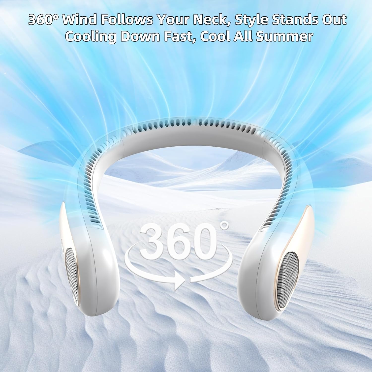 Portable Neck Fan, Personal Wearable Bladeless Fan for Outdoor Indoor, LED Display, 360° Cooling, 4-Speeds, 6000mAh USB Rechargeable, Birthday Gifts for Men Women Dad Mom (White)