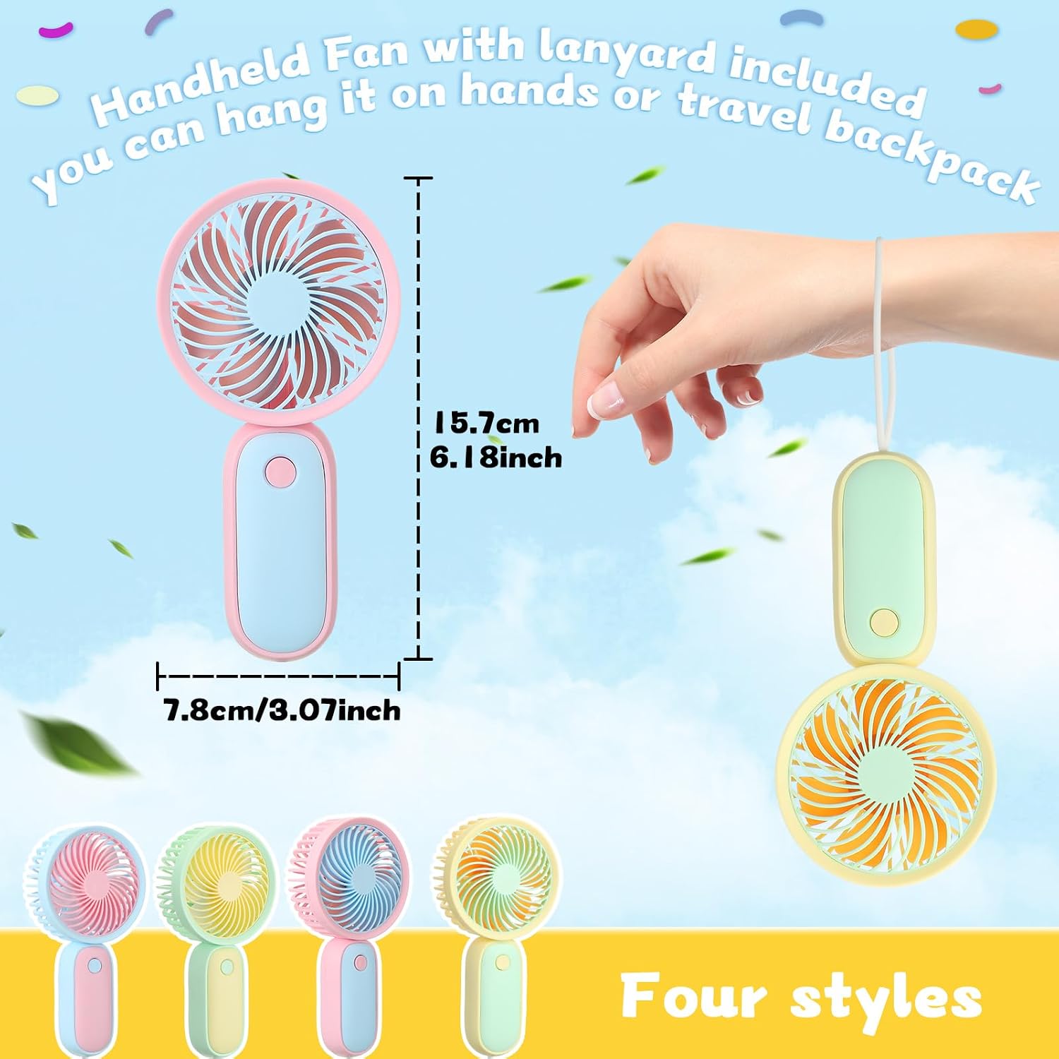 Mini Handheld Fan, USB Rechargeable Hand Held Fan Hanging Small Hand Travel Fans Portable Powerful Fans for Women Outdoor Travelling Indoor Home, 4 Colors(20 Pcs)