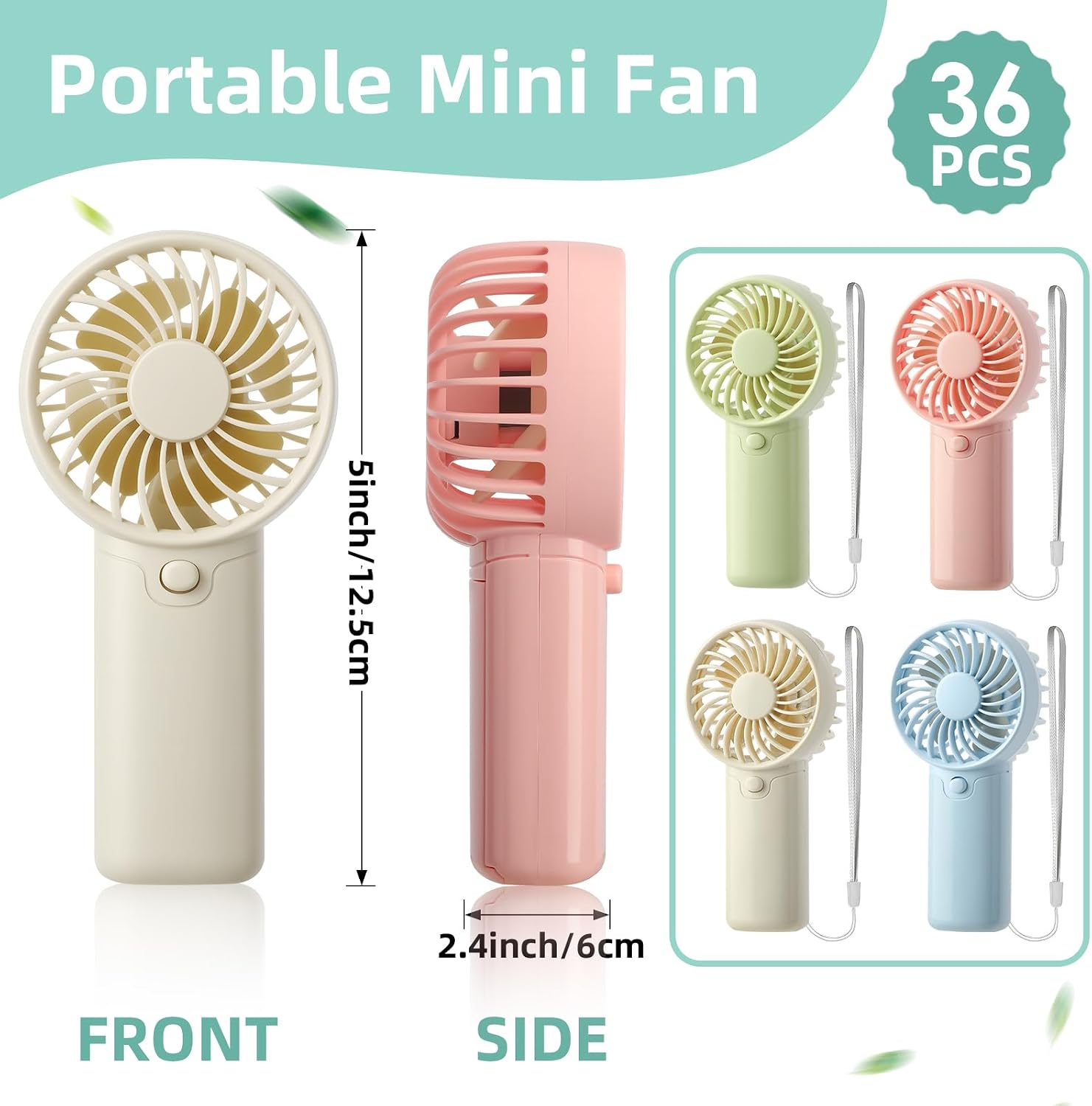 36 Pack Mini Portable Handheld Fan Bulk, Battery Operated Personal Cooling Fan for Lash Makeup, Lightweight Small Fan for Travel, Beach, Camping, Indoor Outdoor Use (Green, Pink, White, Blue)