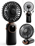 Portable Handheld Fan, 4000mAh Battery Operated 3 in 1 Multifunction Personal Travel Fans with Digital Display, 90° Foldable Desk Fan with Base, 5 Speed Lash Fan for Makeup/Office (Black)