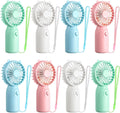 8 Pcs Mini Portable Fans Bulk Handheld Battery Operated Fan with Lanyard for Makeup Eyelash, Cooling Lightweight Pocket Personal Fans for Indoor Outdoor Travel Use (Pink Blue White Green)