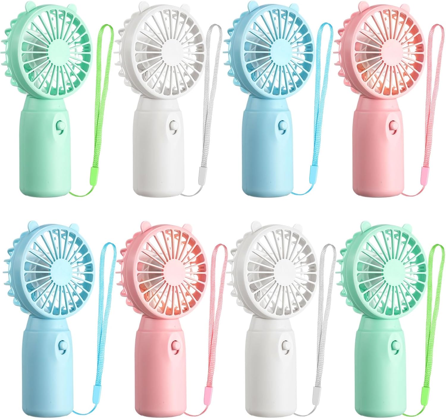 8 Pcs Mini Portable Fans Bulk Handheld Battery Operated Fan with Lanyard for Makeup Eyelash, Cooling Lightweight Pocket Personal Fans for Indoor Outdoor Travel Use (Pink Blue White Green)
