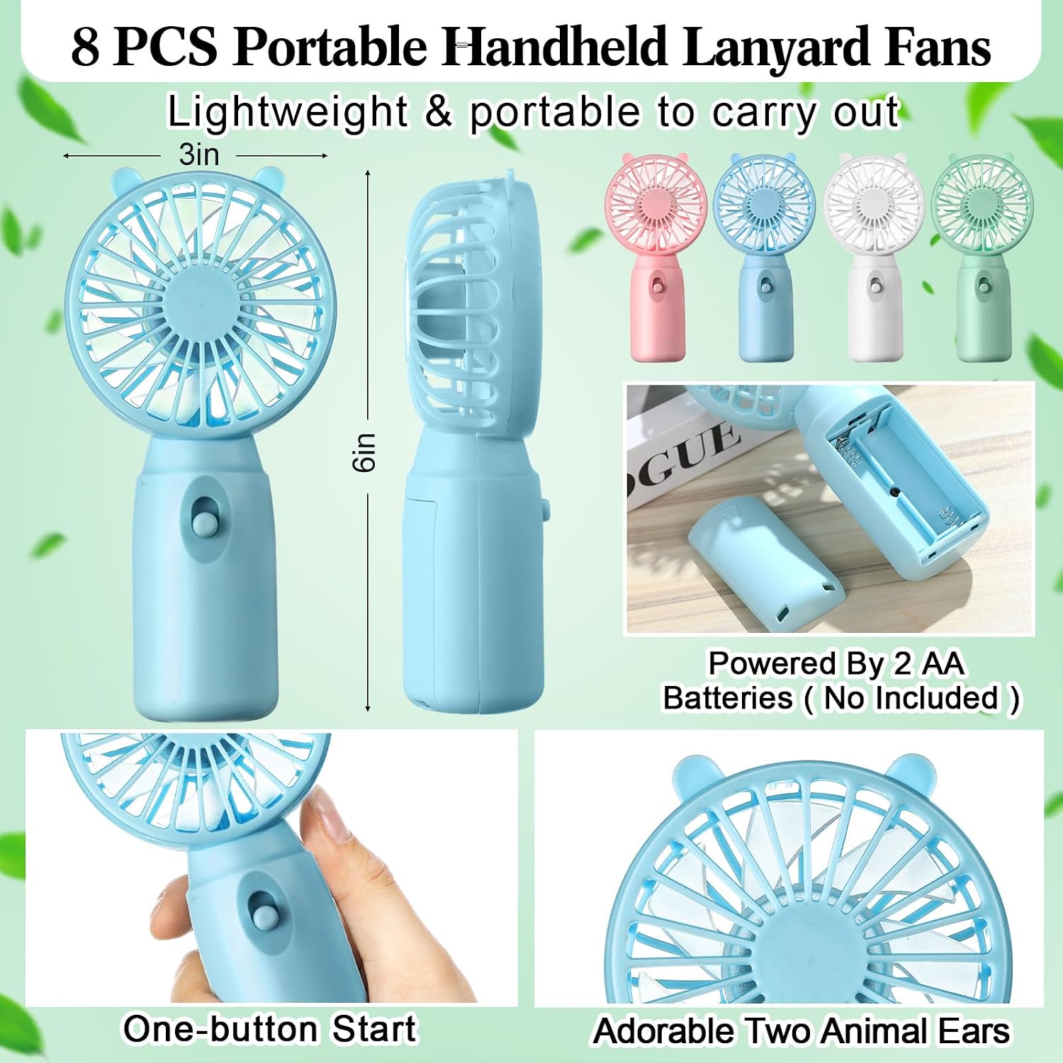 8 Pcs Mini Portable Fans Bulk Handheld Battery Operated Fan with Lanyard for Makeup Eyelash, Cooling Lightweight Pocket Personal Fans for Indoor Outdoor Travel Use (Pink Blue White Green)