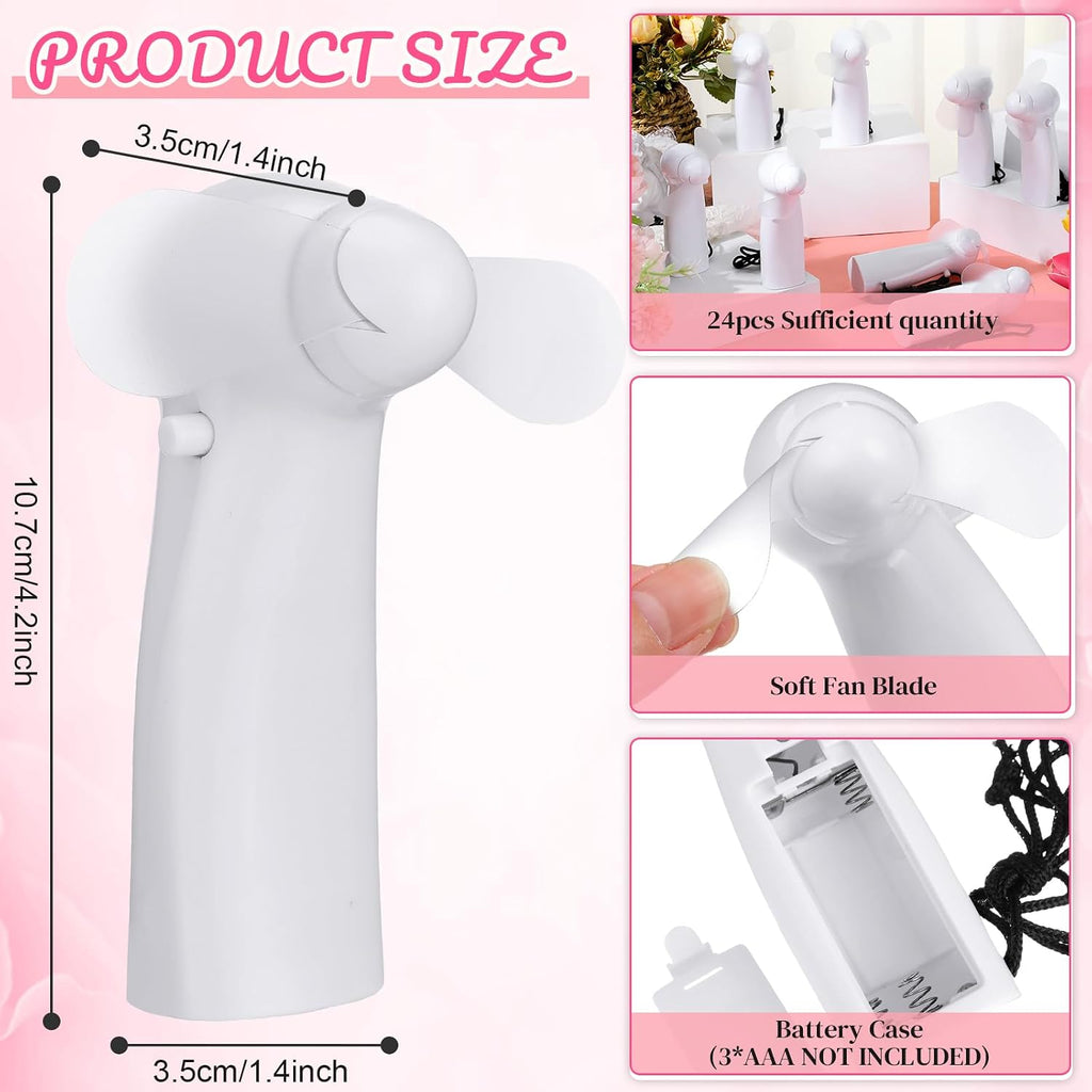 24 Pcs Mini Portable Fan Bulk Handheld Battery Operated Portable Small Personal Fans for Wedding Summer Travel Beach Outdoor Cooling Gift, Battery Not Include(White)
