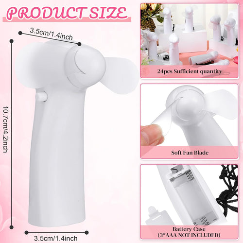 24 Pcs Mini Portable Fan Bulk Handheld Battery Operated Portable Small Personal Fans for Wedding Summer Travel Beach Outdoor Cooling Gift, Battery Not Include(White)