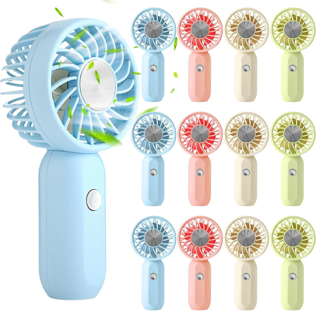 12 Pack Mini Portable Handheld Fan Bulk for Travel 3 Speeds, Rechargeable USB Battery Operated, Small Personal Eyelash Fans for Women Outdoor(Green Pink Blue White,Cute Style)