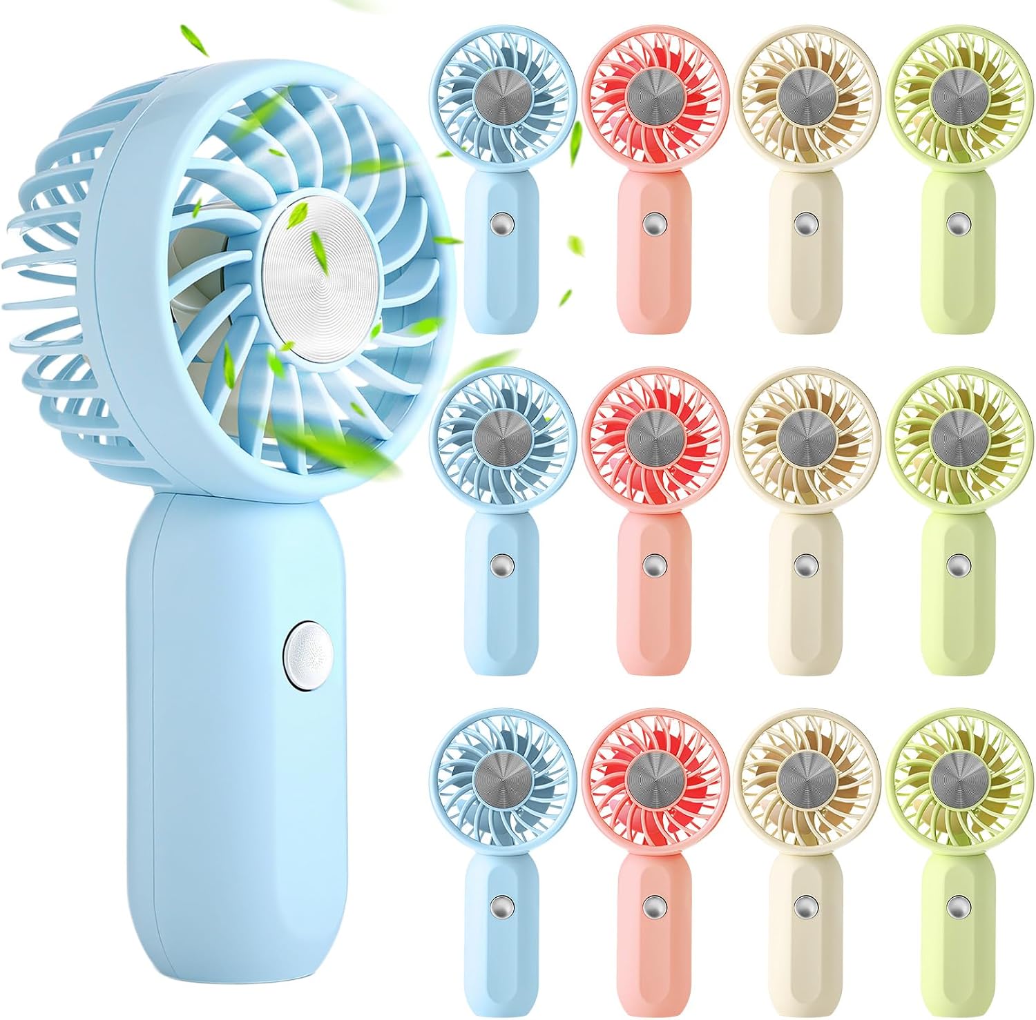 12 Pack Mini Portable Handheld Fan Bulk for Travel 3 Speeds, Rechargeable USB Battery Operated, Small Personal Eyelash Fans for Women Outdoor(Green Pink Blue White,Cute Style)