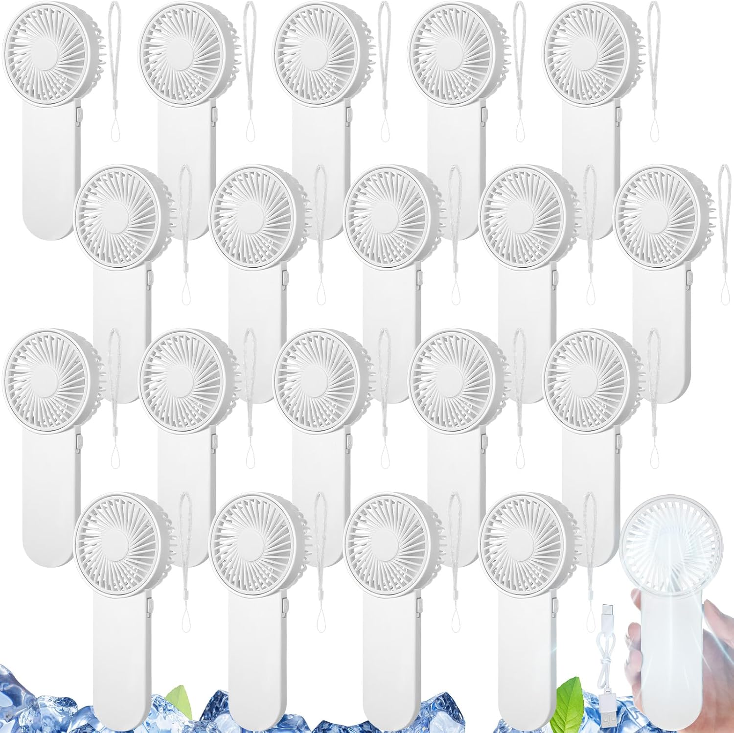 20 Pcs Small Personal Portable Fan Mini Handheld Bulk 1 Speed Electric Cute Battery Powered for Neck Lash Makeup Women Men Travel Camping Indoor Outdoor Summer (White)
