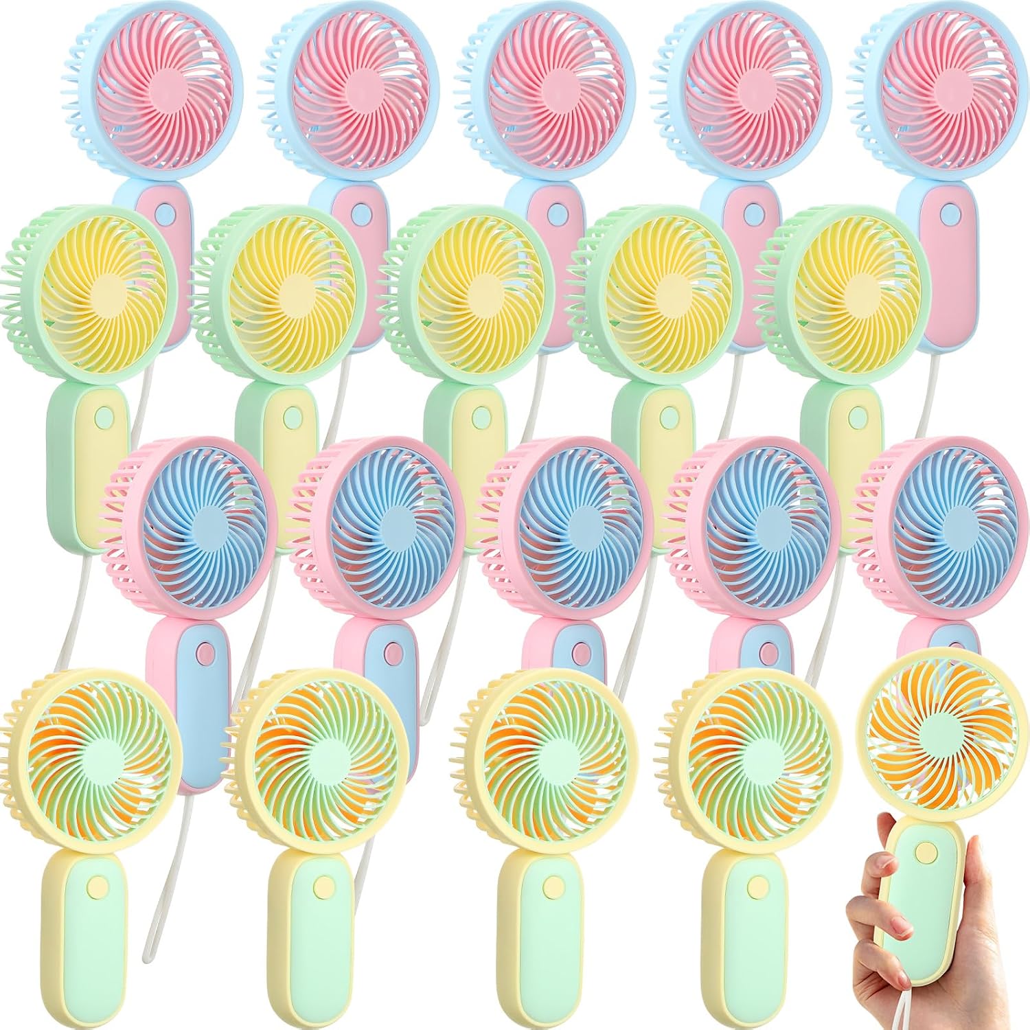 Mini Handheld Fan, USB Rechargeable Hand Held Fan Hanging Small Hand Travel Fans Portable Powerful Fans for Women Outdoor Travelling Indoor Home, 4 Colors(20 Pcs)