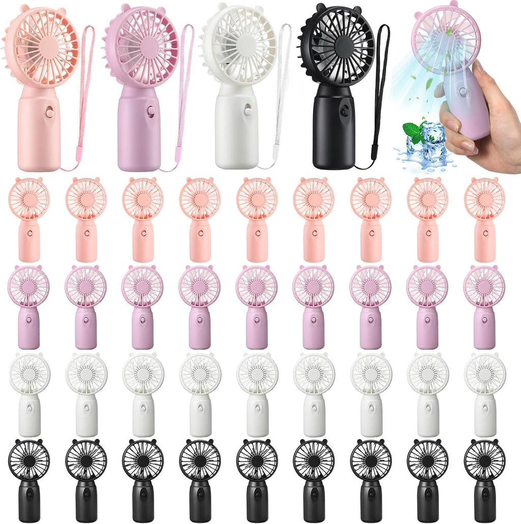 36 Pcs Mini Portable Fans Bulk Handheld Battery Operated Fan with Lanyard Lightweight Personal Fans for Summer Wedding Birthday Party School Office Cooling Gift (Black White Pink Purple)