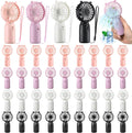 36 Pcs Mini Portable Fans Bulk Handheld Battery Operated Fan with Lanyard Lightweight Personal Fans for Summer Wedding Birthday Party School Office Cooling Gift (Black White Pink Purple)