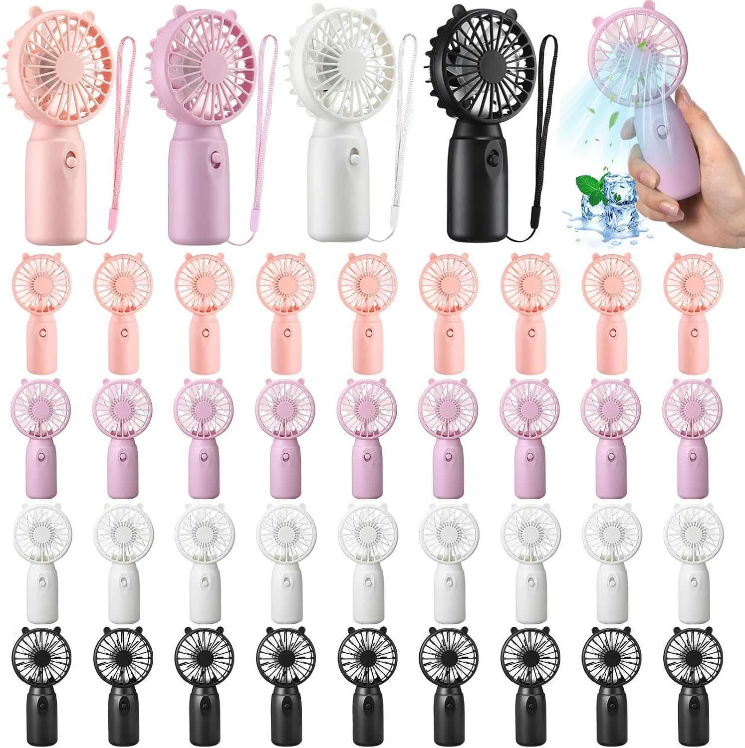 36 Pcs Mini Portable Fans Bulk Handheld Battery Operated Fan with Lanyard Lightweight Personal Fans for Summer Wedding Birthday Party School Office Cooling Gift (Black White Pink Purple)